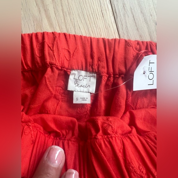 Loft beach line embroidered romper shorts strapless orange red NWT - Picture 7 of 8